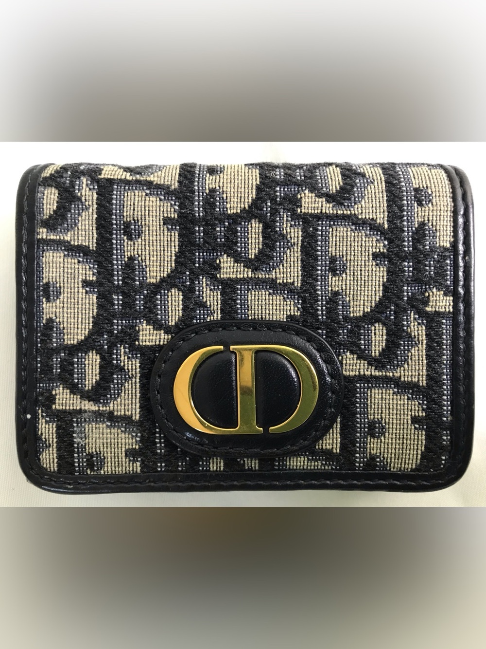 Christian Dior Oblique Trifold Compact Wallet Authentic Navy Blue
